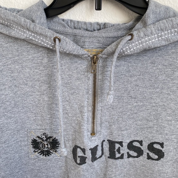 GUESS Men's Quarter-Zip Jersey Raw Edge Hoodie-Size XL - Picture 5 of 11